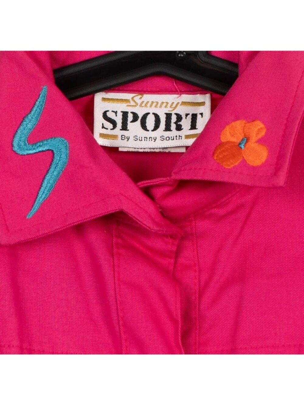 Sunny Sport VTG 80s Jacket 4 Pink Embroidered Collar Sleeves Retro Shoulder Pads - Picture 4 of 7